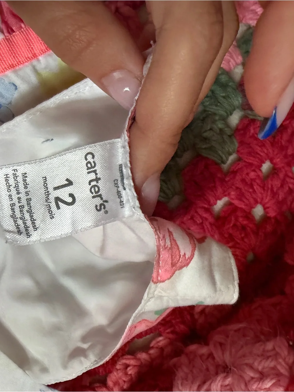 2000s Carter's White Floral Dress with Coral Accents